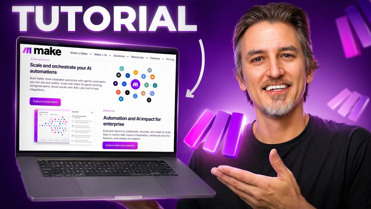 Make.com tutorial showing AI email assistant automation