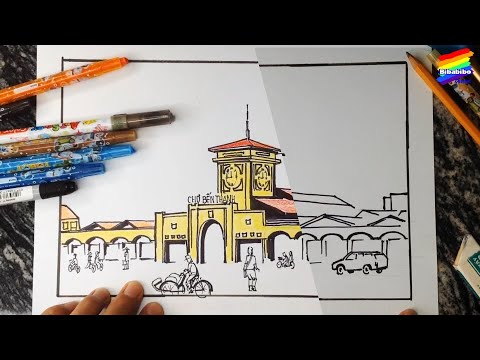 Vẽ tranh phong cảnh chợ Bến Thành | Draw Ben Thanh market | Bibabibo  Channel - YouTube