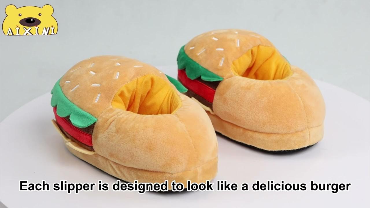 Burger Stuffed Plush Slippers With Ketchup Lettuce Home House Shoes For