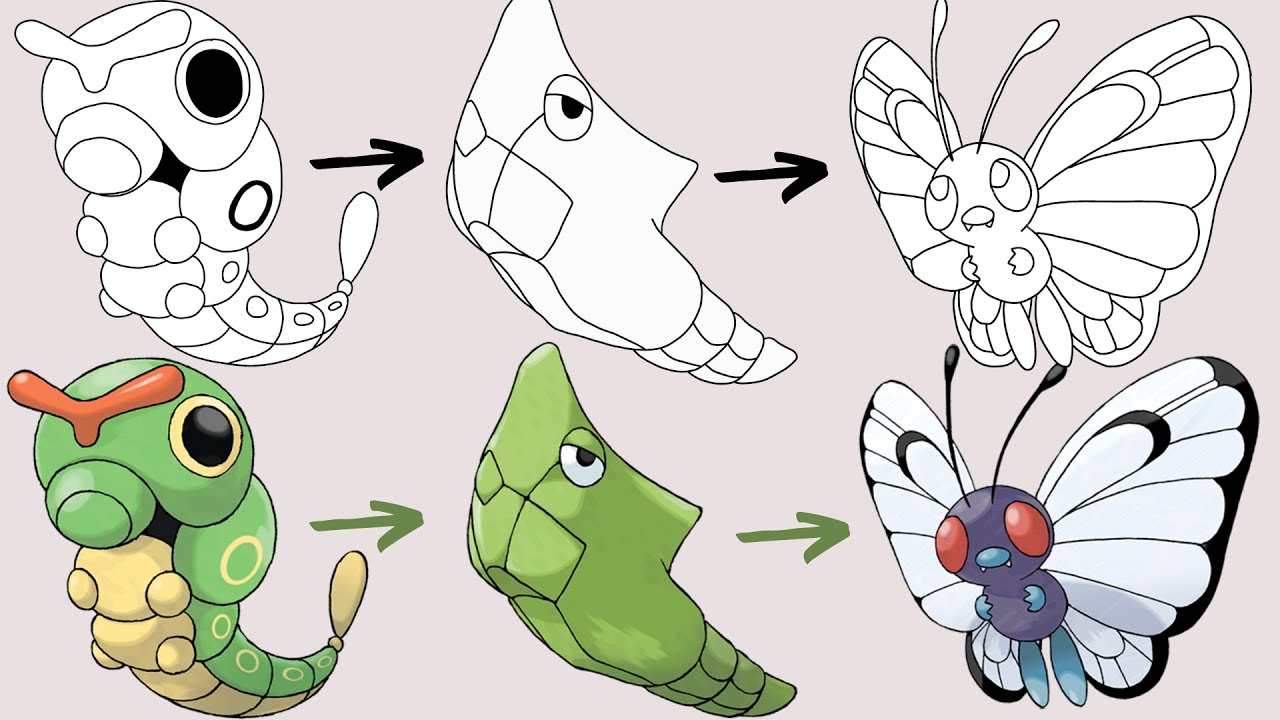 ポケモン【初期】 キャタピー トランセル バタフリー キャタピー、トランセル、バタフリーの描き方 | ポケモンの進化