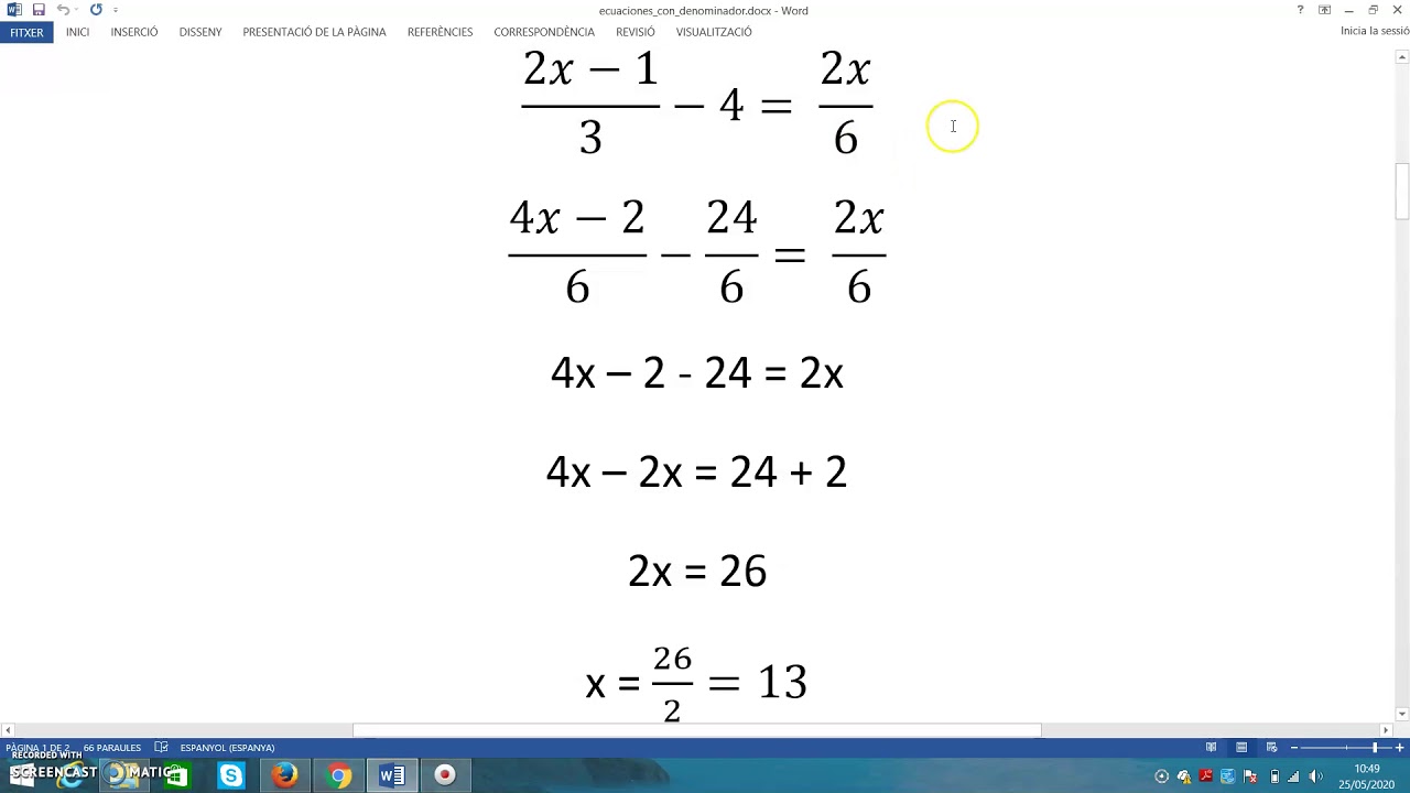 Ecuaciones con denominadores YouTube