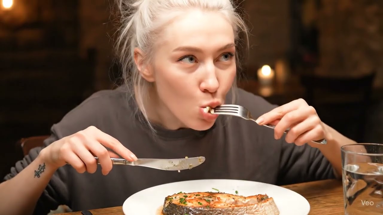 Giant red Fish steak eaten by a russian girls and discussion ex's | Russian Girls Eat Fish Steak
