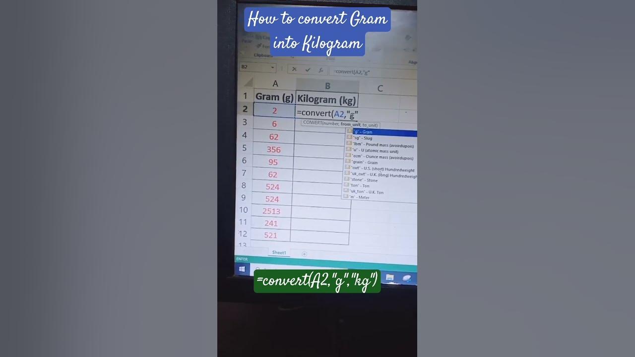 how-to-convert-gram-into-kilogram-in-excel-computer-youtube