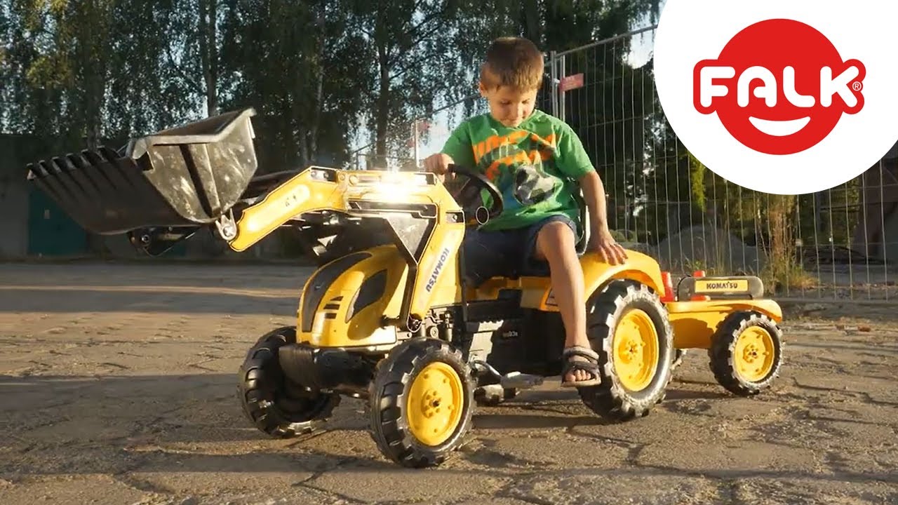 Tractopelle enfant à pédales komatsu 2 à 5 ans avec excavatrice arrière +  remorque - Conforama