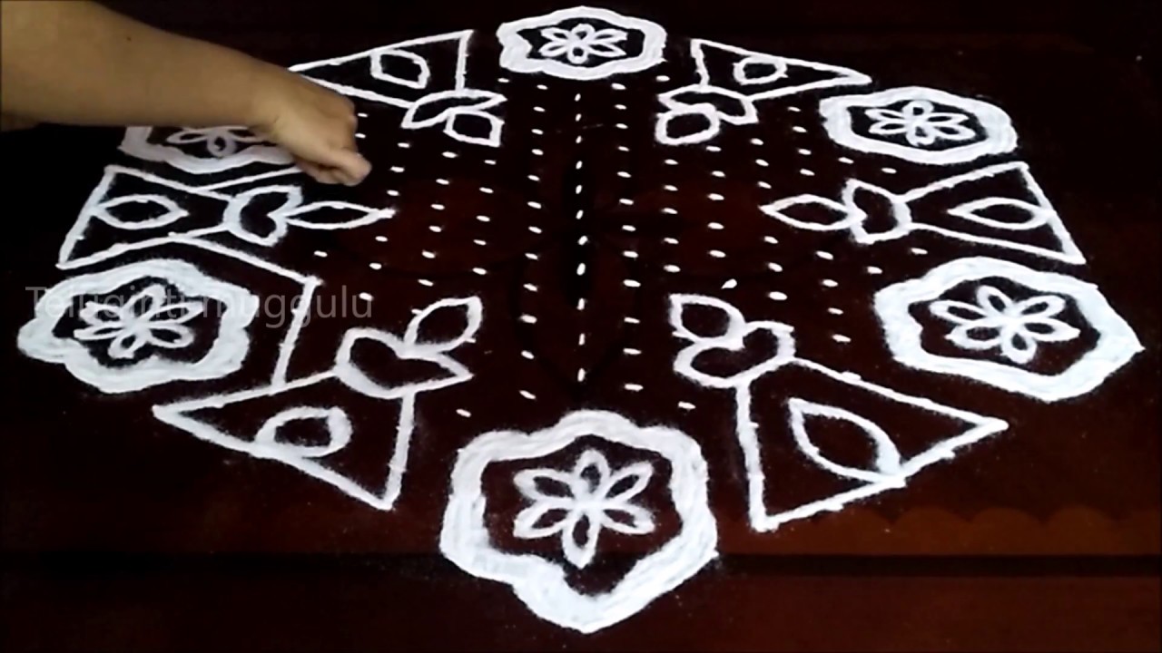 Flowers kolam designs with 2111 middle chukkala muggulu