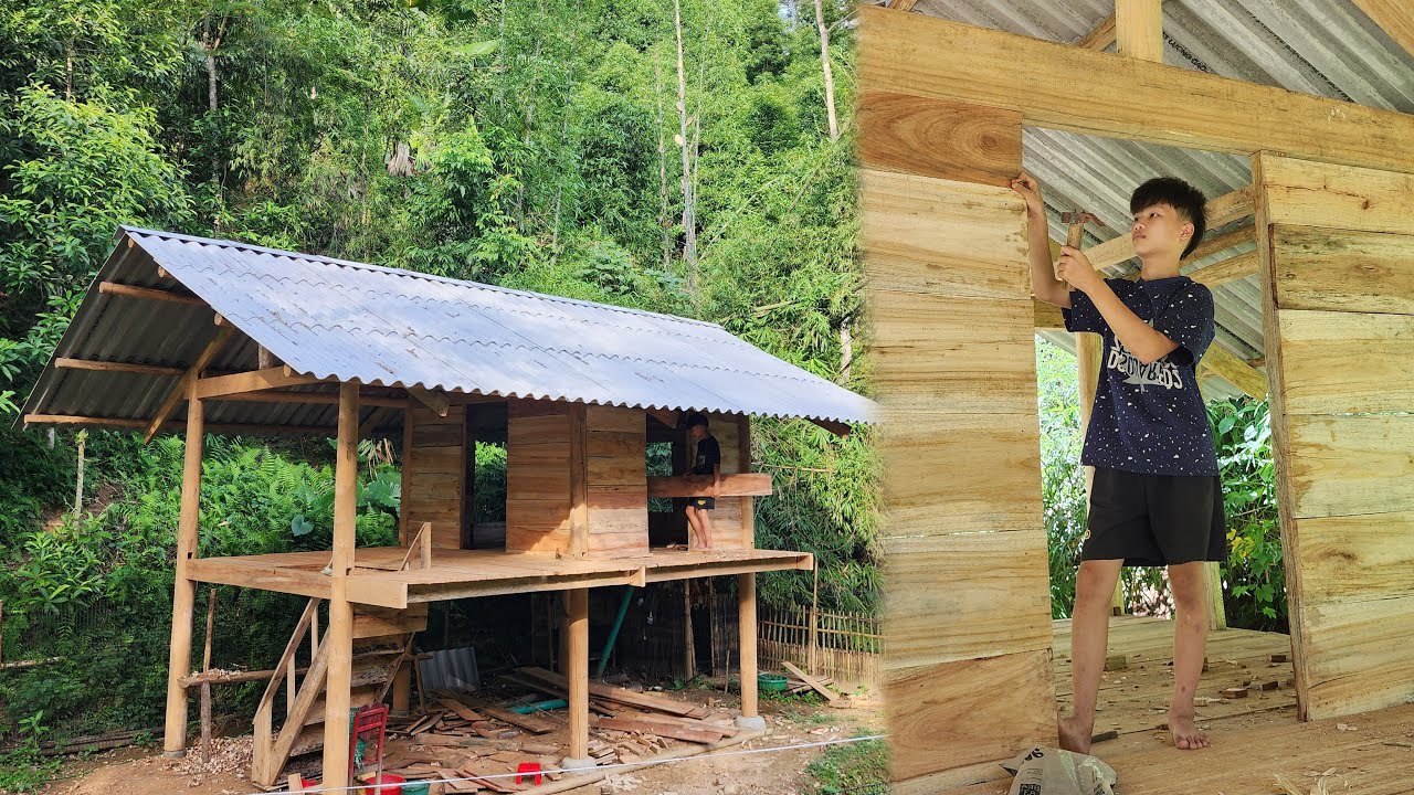 Building a Traditional Wooden House by Hand – Poor Orphan Boy Completes Wooden Wall