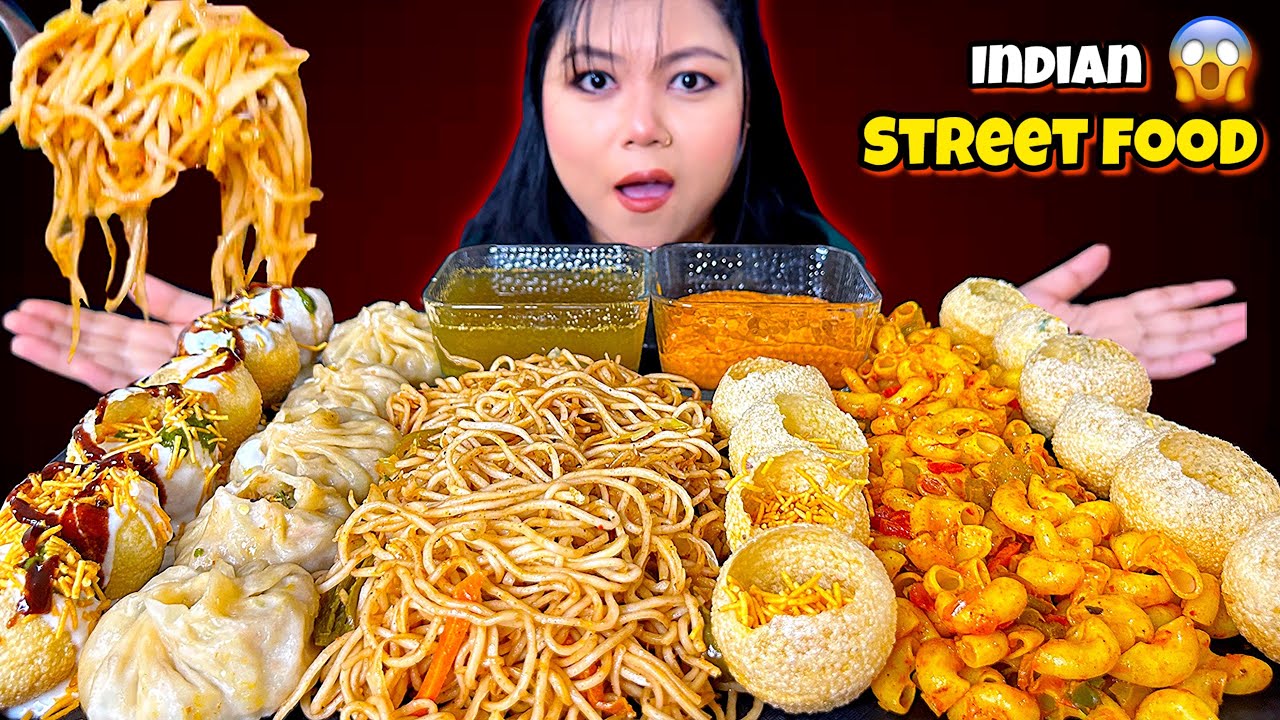 🔥 INDIAN STREET FOOD PLATTER MUKBANG 😱 | Pani Puri, Chowmein, Macaroni | ASMR