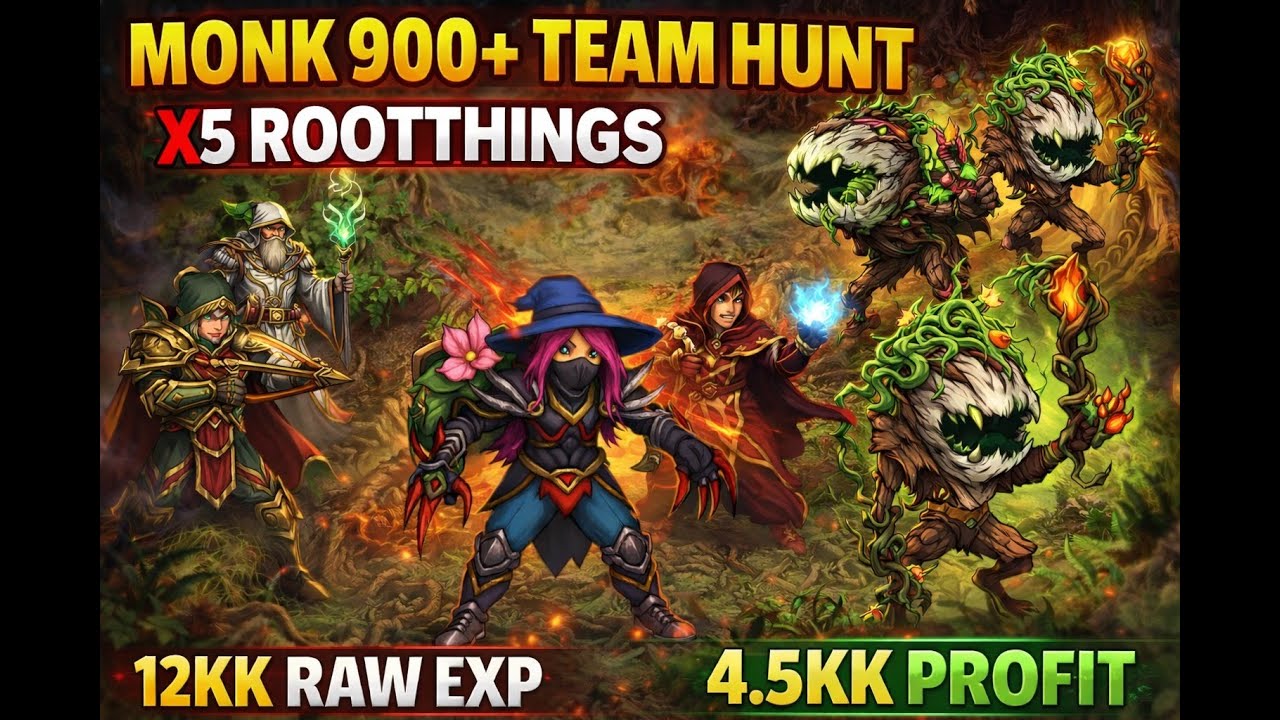 [900+ Monk] Team Hunt x5 – Rootthings | 12kk Raw Exp • 4.5kk Profit