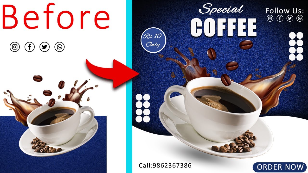 Coffee Creative Social Media Post Design ll Photoshop Tutorial 2025 ll mycomputerguru1 
