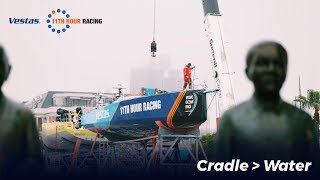 Check out our boat being lifted from cradle to water ahead of Leg 3. It