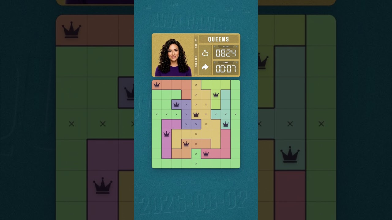 LinkedIn Queens #824 solved board for August 2, 2026, 9x9 grid