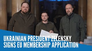 Ukrainian President Zelensky signs EU membership application