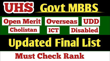 UHS MBBS UPDATED FINAL MERIT LIST 2024:COLLEGE WISE SELECTION LIST:NEW RANKS