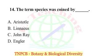 Biological Diversity & Botany important Multiple Choice Questions MCQs and Answers for TNPCB exam