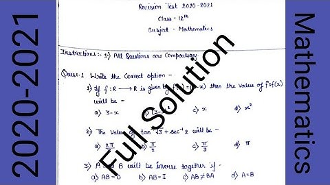 Mp Board Class 12| Maths Revision Test Full Solution|Genius Class video|English midiumMaths Class12