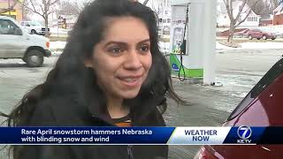 Rare April snowstorm hammers Nebraska with blinding snow and wind