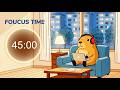 2 Hour Pomodoro Timer |(45/15)| Study With Me Lofi | ADHD Focus music/rainy day/capybara