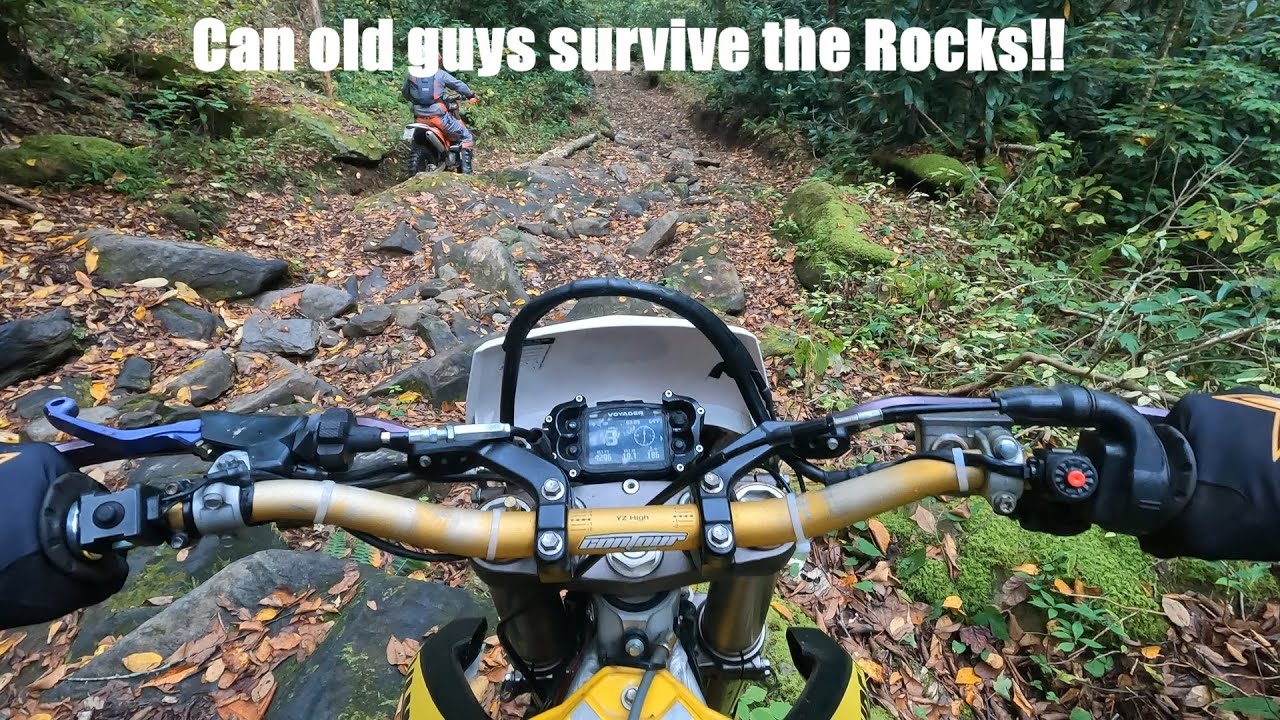 Old guys in treacherous rocky road bed - YouTube