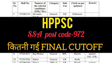 कितनी गई Sub station attendant post code -972 ki final cutoff full video | #hppsc #ssa #lineman