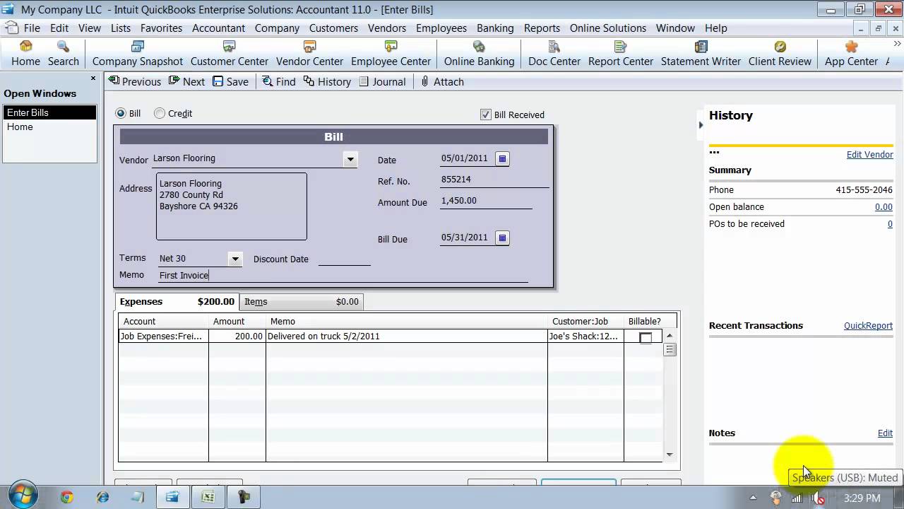 QuickBooks Training - Enter Bills - Item and Expense