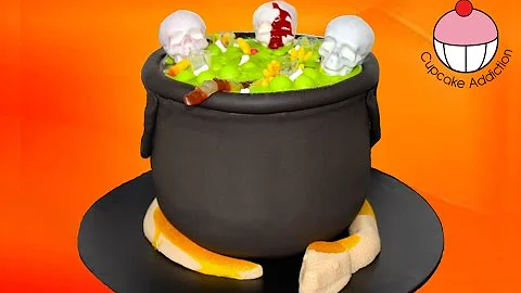 Bubbling Halloween Cauldron Cake with Giant Gummi Snake by Cupcake Addiction