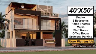 40X50 Duplex House Design | 2000 Sqft House Plan | 3 Bedroom House Design with Detailed Plan