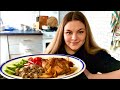 Мукбанг! КУРИЦА🍗 запечённая в духовке курица, свежие овощи, тушенный картофель, маринованные грибы