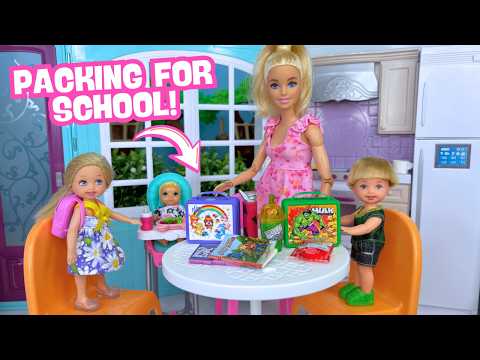 Barbie & Ken Doll Family Packing for Last Day of School