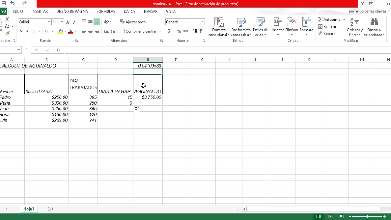Cálculo de aguinaldo en Excel sin impuestos YouTube