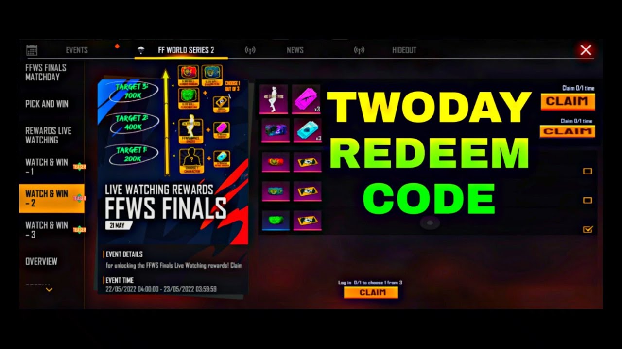 TODAY FFWC REDEEM CODE | FREE FIRE REDEEM CODE