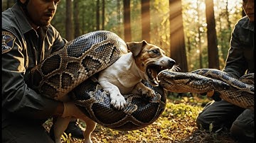 Wildlife rescue team saves a dog from giant python