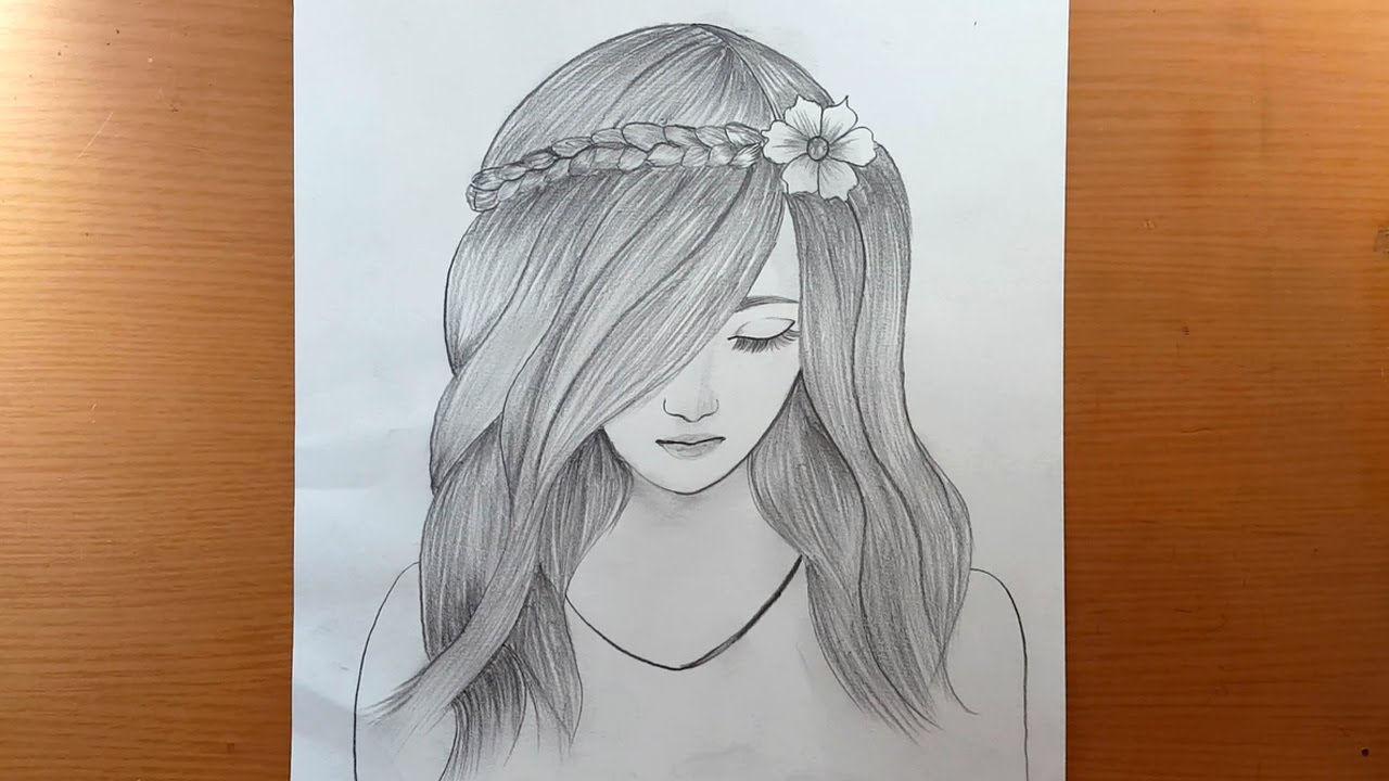 Uma menina com cabelos bonitos Desenho a lápis / Como desenhar uma