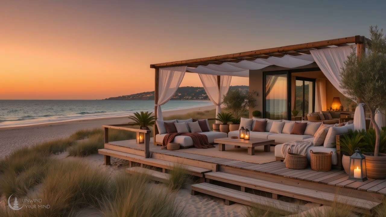 Private Beach at Sunset with Gentle Jazz and Soft Ocean Waves