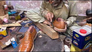 How To Make Alligator Print Hand Stitch Leather Shoes Upper, Beginner Leather work PART 2 of 3