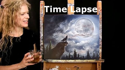 TIME LAPSE Leer hoe je HOWLING AT THE MOON schildert met acrylverf - Leuke stap-voor-stap tutoria...