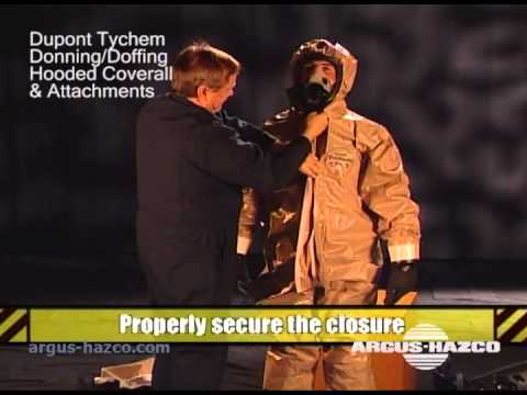 Donning Tychem Hooded Coverall w Gloves Overhood
