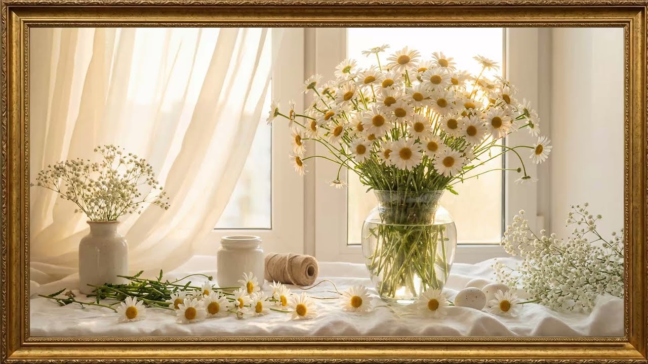 2 Hours White Daisy Bouquet Still Life | Spring Floral Painting | Frame TV Art 4K Screensaver
