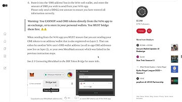 ECOMI (OMI)- EASY STEPS TO TRANSFER L2 OMI TO YOUR VEVE OMI WALLET!