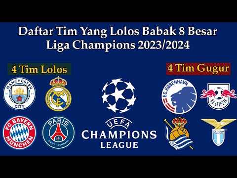 Daftar Tim Lolos ke Babak 8 Besar Liga Champions 2024 - UCL 2023/2024