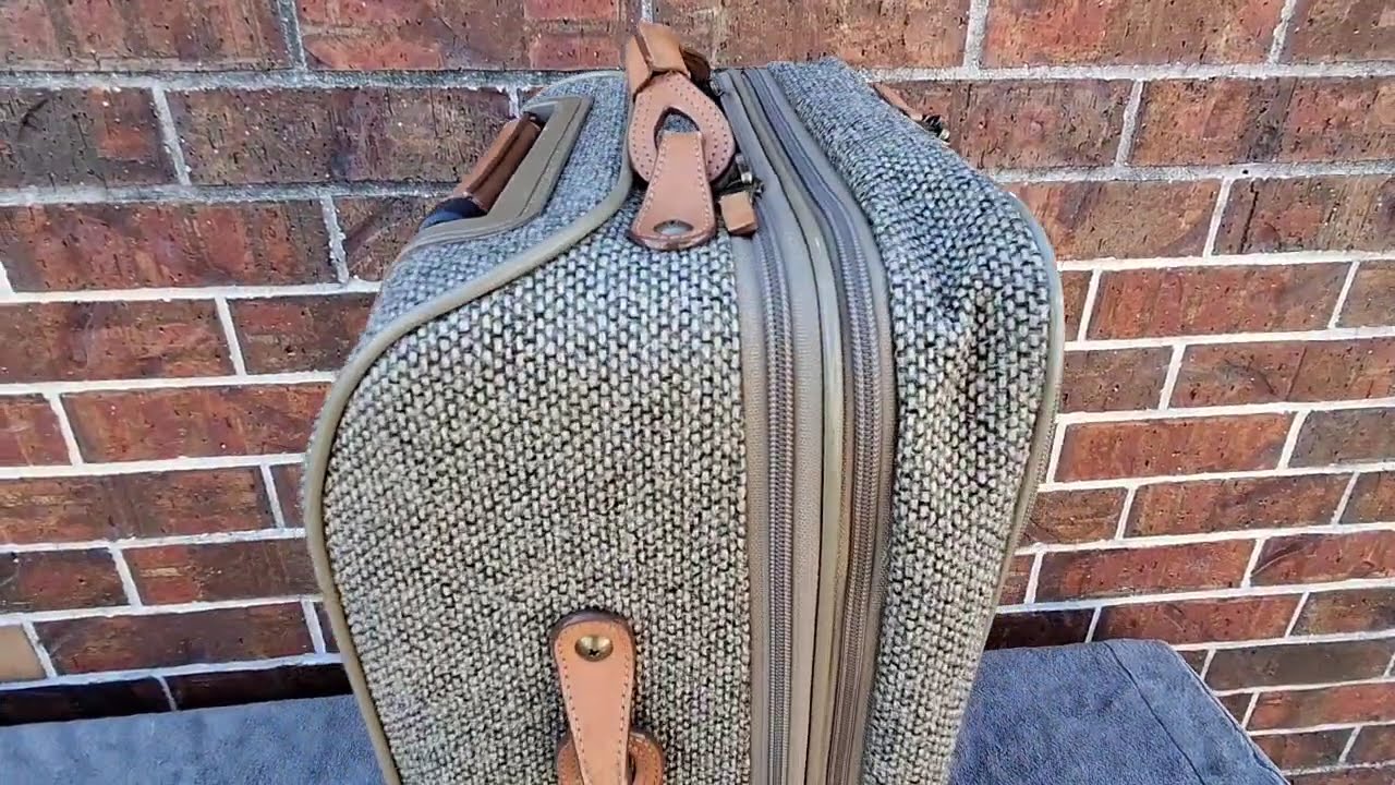Vtg Hartmann Expandable Tweed/Leather 22" Rolling Wheeled Carry on Luggage Bag