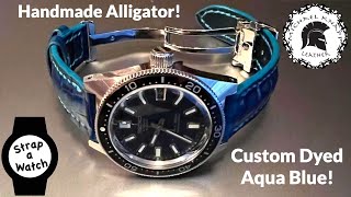 Custom Handmade & Dyed Aqua Blue Alligator Watch Strap for a Limited Edition Seiko SLA 037, '62MAS'!