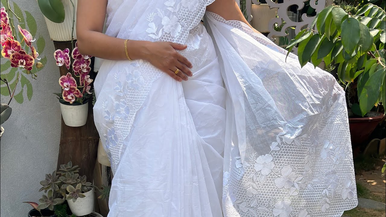 Pure white organdy heavy pallu emb c/w saree stock avl for order what’s app 8072937829 