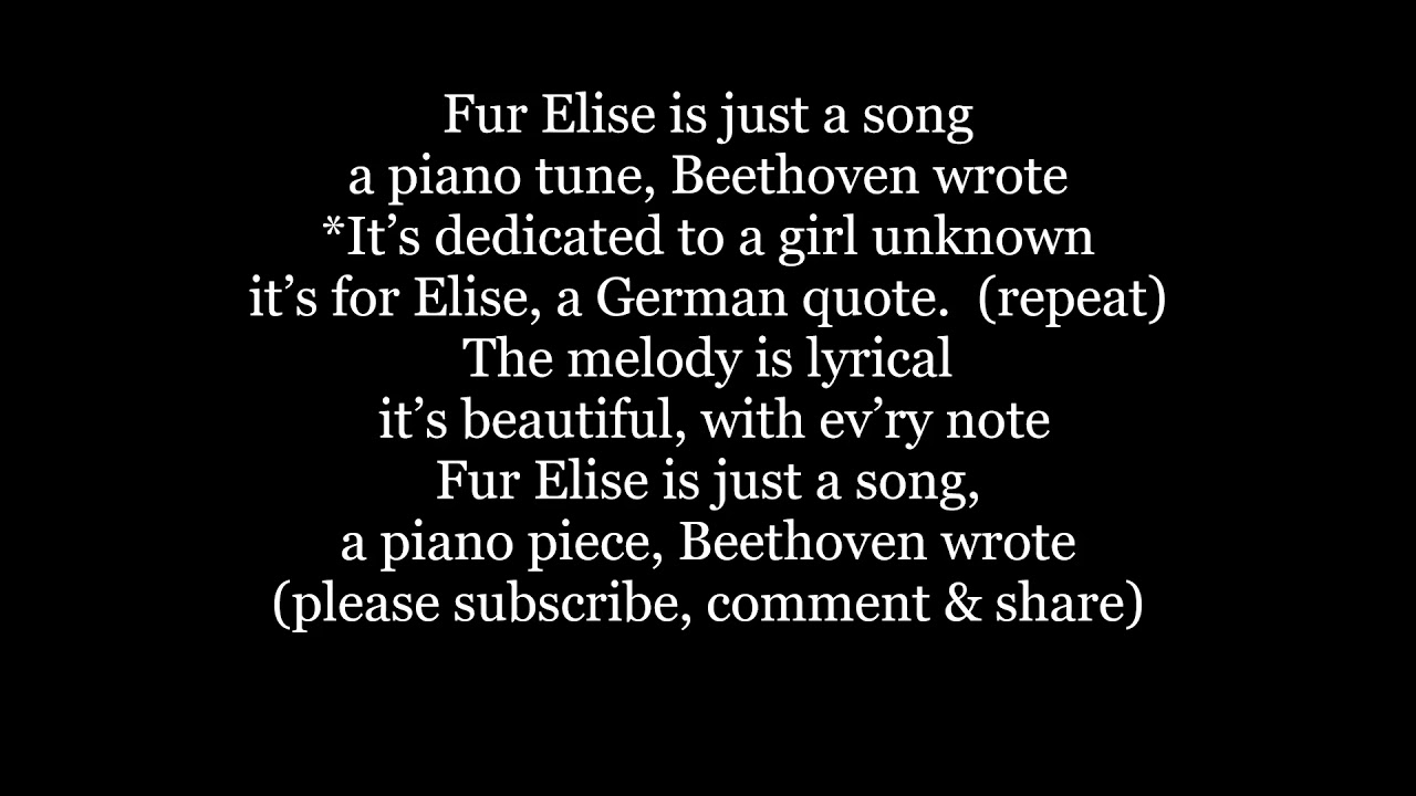 Download FUR ELISE BEETHOVEN Lyrics Words Text Trending Sing Learn Along Music piano song for Alees Alise ele
