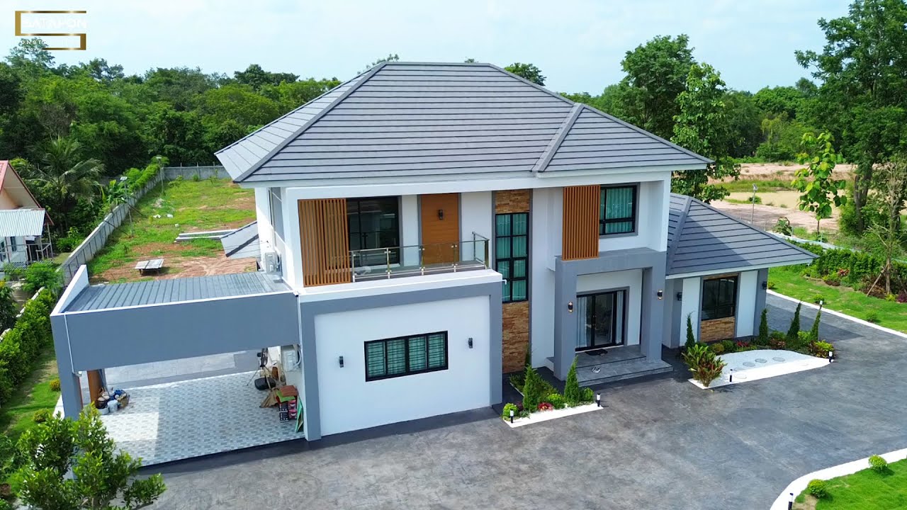 บ้านงบ 5 ล้าน 2 ชั้นสไตล์คอนเทมโพรารี่ | SATAPON CONSTRUCTION KKC