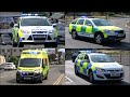 Northamptonshire Police cars and East Midlands Ambulances responding