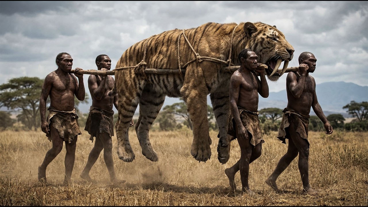 Life 800,000 Years Ago | A Giant Prehistoric Sabertooth Cat Encounters Homo Erectus