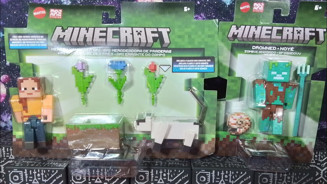 Minecraft Meadow Wandering Ari & Drowned Zombie 🧟‍♂️ Toy Review