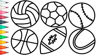 Sports Ball Drawing, Painting and Coloring for Children, Toddlers | Let&#39;s Draw Together