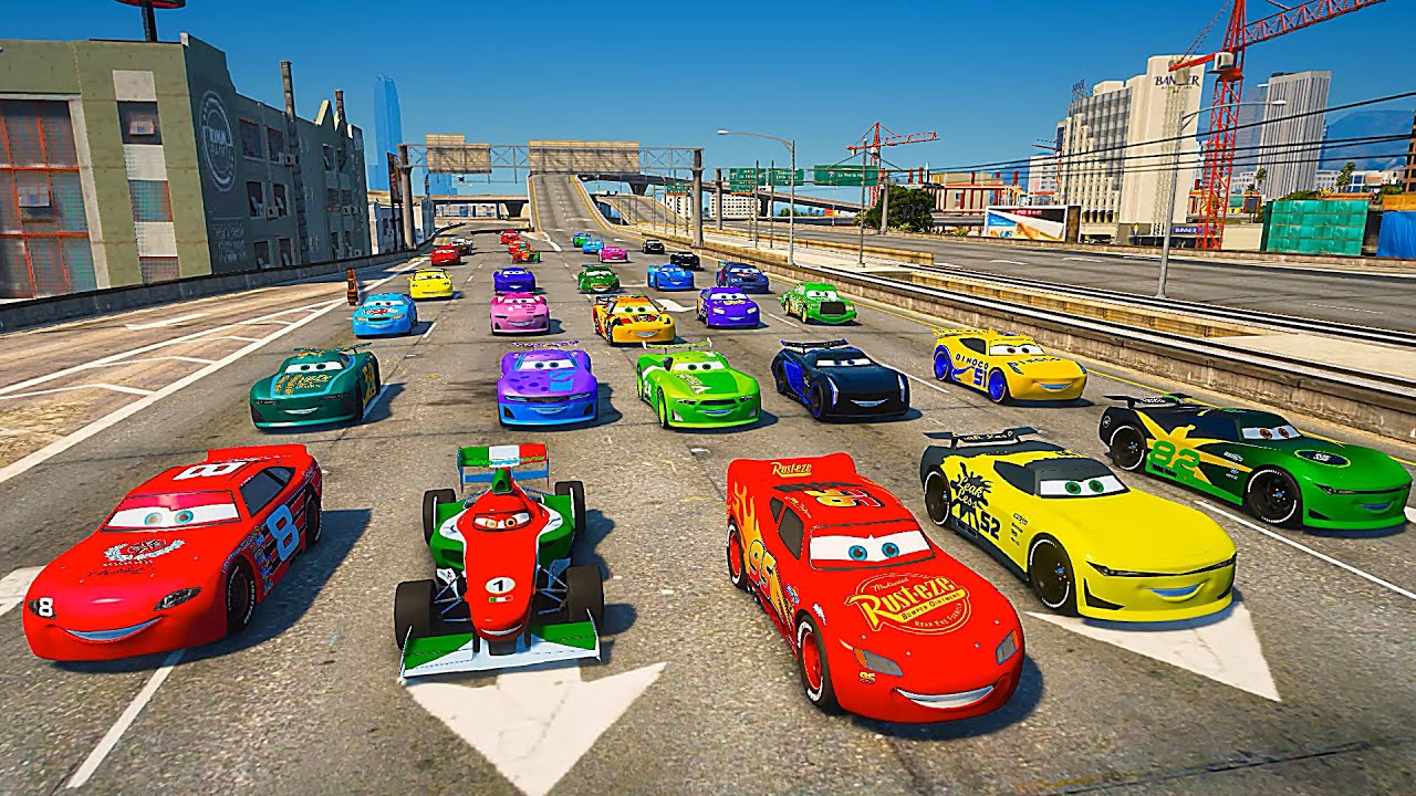 Street Race Crazy Cars Lightning McQueen VS Jackson Storm Cruz Ramirez ...