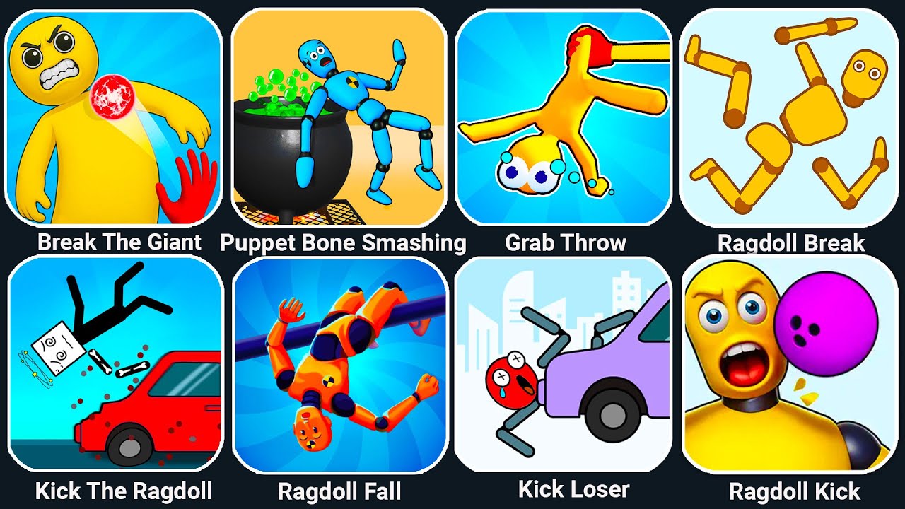 Ragdollbreak, Ragdol Jump, Puppet Bone Smashing, Puppet Break Bones Smashing,  Kick Loser...